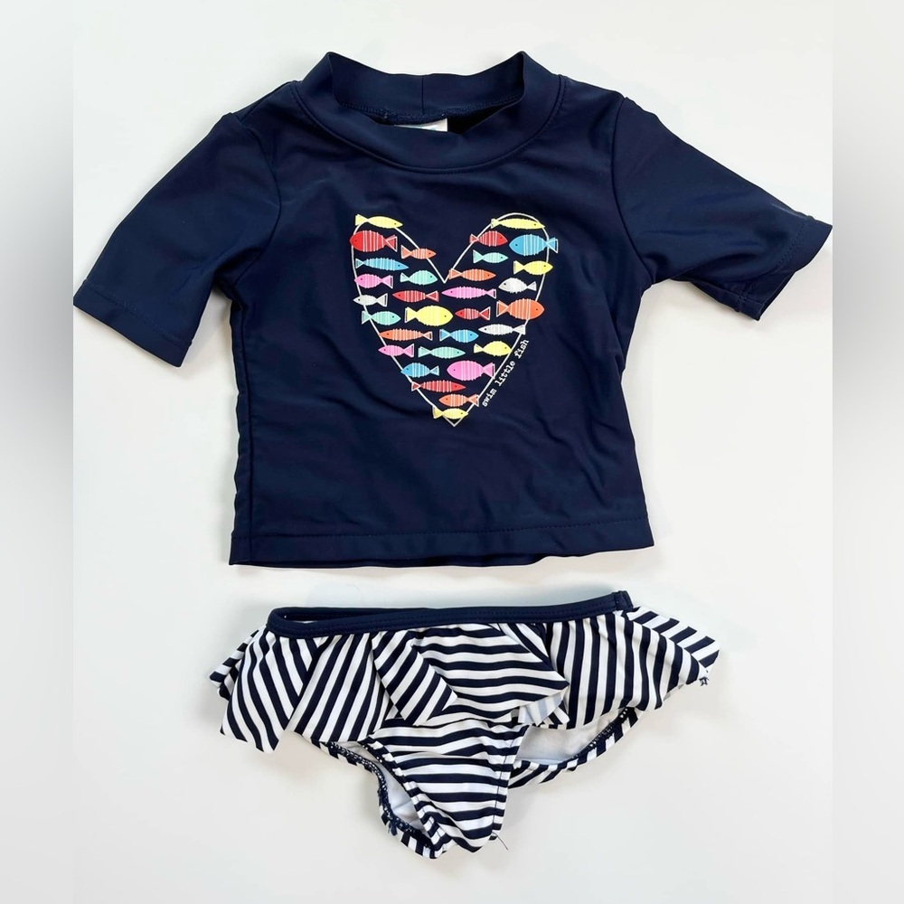Kiko & Max Navy Kids Swim Set with Colorful Fish Striped Design